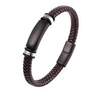 HUIANGLIYG Leather Bracelet Man, Handmade Braided Genuine Leather Bracelet for Men, Trendy Twist Woven Cuff Bangle with Magnetic Clasp Vintage Punk Wrist Jewelry Gift Idea for Daily Wear Brown 23Cm