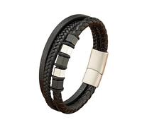 HUIANGLIYG Leather Bracelet Man, Leather Bracelet for Men Multi Layer Twist Woven Cuff Bangle Handmade Braided Rope Wristband Decorated with Accessories Vintage Punk Charm Jewelry Black and Silver A