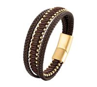 HUIANGLIYG Leather Bracelet Man, Mens Genuine Leather Beads Bracelets Multi Layer Handmade Twist Woven Wristband with Magnetic Clasp Vintage Punk Cuff Bangle Jewelry Gifts for Husband Father Son Gol