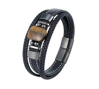 HUIANGLIYG Leather Bracelet Man, Natural Tiger Eye Stone Leather Bracelet for Men Multi Layer Twist Braided Genuine Bangle with Magnetic Clasp Casual Cuff Wristband Jewelry Gifts for Father Black Bu