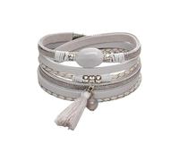 HUIANGLIYG Leather Bracelets For Women Men Agate Stone Crystal Braided Wrap Bracelet With Tassel Charm Vintage Multi Strand Wrap Wristbands Western Boho Jewelry Grey 19.5 Cm