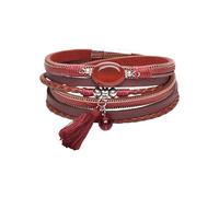 HUIANGLIYG Leather Bracelets For Women Men Agate Stone Crystal Braided Wrap Bracelet With Tassel Charm Vintage Multi Strand Wrap Wristbands Western Boho Jewelry Pink 19.5 Cm
