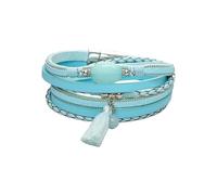 HUIANGLIYG Leather Bracelets For Women Men Agate Stone Crystal Braided Wrap Bracelet With Tassel Charm Vintage Multi Strand Wrap Wristbands Western Boho Jewelry Blue 19.5 Cm