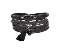 HUIANGLIYG Leather Bracelets For Women Men Agate Stone Crystal Braided Wrap Bracelet With Tassel Charm Vintage Multi Strand Wrap Wristbands Western Boho Jewelry Black 19.5 Cm