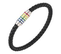 HUIANGLIYG Leather Braided Lgbt Rainbow Bangle Bracelet Leather Weave Plaited Wristband With Rainbow Striped Clasp Lgbtq Gifts Accessories For Pride Parade & Daily Use white 18.5 Cm