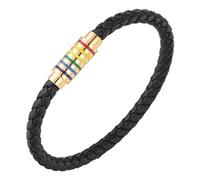 HUIANGLIYG Leather Braided Lgbt Rainbow Bangle Bracelet Leather Weave Plaited Wristband With Rainbow Striped Clasp Lgbtq Gifts Accessories For Pride Parade & Daily Use Gold 19 Cm