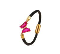 HUIANGLIYG Leather Butterfly Bracelet for Women Braided Leather Wrap Bracelet with Cubic Zirconia Crystals Bohemian Thin Cuff Bangles Stylish Statement Wristband Unique Gift for Her Pink Crystal 21C