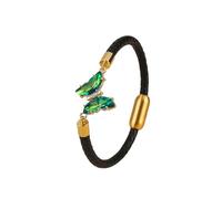 HUIANGLIYG Leather Butterfly Bracelet for Women Braided Leather Wrap Bracelet with Cubic Zirconia Crystals Bohemian Thin Cuff Bangles Stylish Statement Wristband Unique Gift for Her Green Yellow Cub