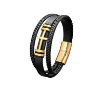 HUIANGLIYG Leather Cross Bracelet For Men Religious Christian Cuff Bracelets With Magnetic Clasp Black Multilayer Leather Religious Punk Jewelry For Her Him Gold 19 Cm