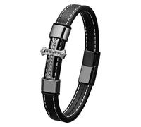 HUIANGLIYG Leather Cross Bracelet For Men Women Cross Religious Faith Cuff Bracelets With Magnetic Clasp Simple Jewelry Accessories For Halloween Christmas Black 23 Cm