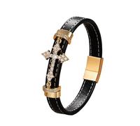 HUIANGLIYG Leather Cross Bracelet For Men Women Cubic Zirconia Cross Religious Cuff Bracelets With Magnetic Clasp Men'S Jewelry Accessories For Halloween Christmas Style 4 19 Cm