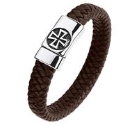 HUIANGLIYG Leather Cross Bracelet For Men Women Punk Goth Monolayer Braided Bracelet With Magnetic Clasp Men'S Jewelry Accessories For Halloween Christmas Brown-B 22 Cm