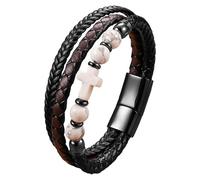 HUIANGLIYG Leather Cross Bracelet For Men Women Vintage Punk Braided Mutilayer Sideway Cross Cuff Wristband Religious Faith Prayer Yoga Jewelry With Gift Box Howlite 21 Cm