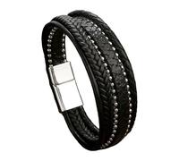 HUIANGLIYG Leather Stackable Bracelets For Men Women Brown/Black Leather Wrap Bracelet With Chain Beading Fashion Handmade Multi-Layer Braided Bangle Gifts Black 21 Cm