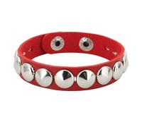 HUIANGLIYG Leather Studded Bracelet for Men Women Adjustable Handmade Wristband with Snap Button Punk Rock Round Spikes Cuff Bangle Jewelry Gifts for Teenage Girls Red