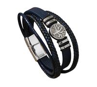 HUIANGLIYG Life Tree Leather Bracelet for Men Multi Layer Braided Leather Wrap Wristband with Magnetic Clasp Vintage Viking Cuff Bangle Unique Handmade Jewelry Gift for Him Navy Blue 22Cm
