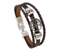 HUIANGLIYG Life Tree Leather Bracelet for Men Multi Layer Handmade Braided Link Charm Bracelets with Buckle Vintage Viking Cuff Wristband Christmas Jewelry Gifts for Him Brown 21Cm