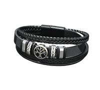 HUIANGLIYG Life Tree Leather Bracelet for Men Women Multi Layer Braided Leather Wristband with Magnetic Clasp Vintage Viking Bracelet Boho Jewellery Gift for Him Her Gray 22Cm
