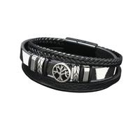 HUIANGLIYG Life Tree Leather Bracelet for Men Women Multi Layer Braided Leather Wristband with Magnetic Clasp Vintage Viking Bracelet Boho Jewellery Gift for Him Her Black 22Cm