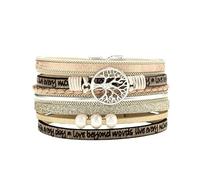 HUIANGLIYG Life Tree Leather Wrap Bracelets for Women Boho Multi Layer Braided Leather Wide Wristband Simple Letter Printing Pearls Bangle Birthday Mothers Day Jewelry Gifts for Teen Girls Khaki 20C