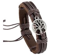 HUIANGLIYG Life Tree Men’S Leather Braided Wrap Bracelet Vintage Black/Brown Leather Wristband With Adjustable Cord Strap Trendy Spiritual Jewelry For Daily Casual Wear Brown 23 Cm