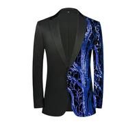 HUIANGLIYG Men Black Shiny Sequins Suit Jacket one Button Lightweight Sport Coats with Inner Pocket Casual Slim Fit Sparkly Glitter Tuxedo for Party Wedding Banquet Prom Blue Sequins XL