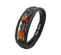 HUIANGLIYG Men Leather Cuff Bracelet Natural Tiger-Eye Gemtone Beads Bracelets Multilayer Braided Wristband With Magnetic Clasp Love You Forever Gifts For Him To My Boyfriend 21 Cm
