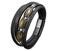 HUIANGLIYG Men Leather Cuff Bracelet Natural Tiger-Eye Gemtone Beads Leather Bracelets Multilayer Braided Wristband With Clasp Protection Jewelry Gifts For Him Her Color 2 21 Cm