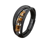 HUIANGLIYG Men Leather Cuff Bracelet Natural Tiger Eye Stone Beads Bracelets Multi-Layer Braided Wristband Classic Handmade Weave Rope Wrist Bangle Men'S Jewelry Accessories Gifts A 19Cm