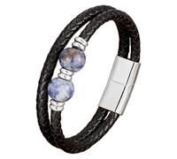 HUIANGLIYG Men’S Braided Leather Bracelet With Natural Stones Double Layer Black Leather Wristband Healing Crystal Beads Bracelet Trendy Boho Tribal Jewelry Gift White-4 19 Cm