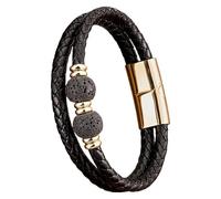 HUIANGLIYG Men’S Braided Leather Bracelet With Natural Stones Double Layer Black Leather Wristband Healing Crystal Beads Bracelet Trendy Boho Tribal Jewelry Gift Gold-11 19 Cm