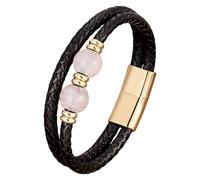 HUIANGLIYG Men’S Braided Leather Bracelet With Natural Stones Double Layer Black Leather Wristband Healing Crystal Beads Bracelet Trendy Boho Tribal Jewelry Gift Gold-8 19 Cm