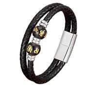 HUIANGLIYG Men’S Braided Leather Bracelet With Natural Stones Double Layer Black Leather Wristband Healing Crystal Beads Bracelet Trendy Boho Tribal Jewelry Gift White-6 19 Cm