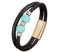 HUIANGLIYG Men’S Braided Leather Bracelet With Natural Stones Double Layer Black Leather Wristband Healing Crystal Beads Bracelet Trendy Boho Tribal Jewelry Gift Gold-10 19 Cm