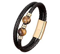 HUIANGLIYG Men’S Braided Leather Bracelet With Natural Stones Double Layer Black Leather Wristband Healing Crystal Beads Bracelet Trendy Boho Tribal Jewelry Gift Gold-9 21 Cm