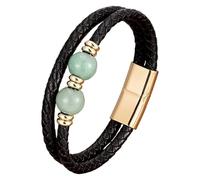 HUIANGLIYG Men’S Braided Leather Bracelet With Natural Stones Double Layer Black Leather Wristband Healing Crystal Beads Bracelet Trendy Boho Tribal Jewelry Gift Gold-1 19 Cm