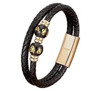 HUIANGLIYG Men’S Braided Leather Bracelet With Natural Stones Double Layer Black Leather Wristband Healing Crystal Beads Bracelet Trendy Boho Tribal Jewelry Gift Gold-6 23 Cm