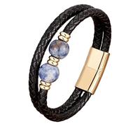 HUIANGLIYG Men’S Braided Leather Bracelet With Natural Stones Double Layer Black Leather Wristband Healing Crystal Beads Bracelet Trendy Boho Tribal Jewelry Gift Gold-4 21 Cm