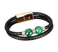 HUIANGLIYG Men’S Braided Leather Bracelet With Natural Stones Double Layer Black Leather Wristband Healing Crystal Beads Bracelet Trendy Boho Tribal Jewelry Gift Gold-2 23 Cm