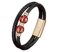 HUIANGLIYG Men’S Braided Leather Bracelet With Natural Stones Double Layer Black Leather Wristband Healing Crystal Beads Bracelet Trendy Boho Tribal Jewelry Gift Gold-7 19 Cm