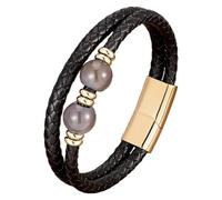 HUIANGLIYG Men’S Braided Leather Bracelet With Natural Stones Double Layer Black Leather Wristband Healing Crystal Beads Bracelet Trendy Boho Tribal Jewelry Gift Gold-3 23 Cm