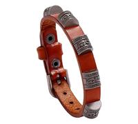 HUIANGLIYG Men’S Genuine Cowhide Leather Cuff Bracelet Retro Tribal Totem Pattern Wristband Bracelets With Adjustable Strap Vintage Punk Style Jewelry For Men Women Light Brown 21 Cm