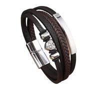 HUIANGLIYG Men’S Heart Leather Bracelet Multi Layer Braided Leather Wristband with Magnetic Clasp Trendy Wrist Accessory Jewellery Gift for Boyfriend Husband Coffee 20Cm