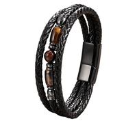 HUIANGLIYG Men’S Multi-Layer Braided Leather Bracelet With Natural Tiger Eye Stones Black Woven Cuff Bracelet Vintage Boho Gothic Jewelry For Birthday Father’S Day Gift Color-B 21 Cm