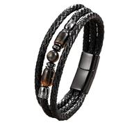 HUIANGLIYG Men’S Multi-Layer Braided Leather Bracelet With Natural Tiger Eye Stones Black Woven Cuff Bracelet Vintage Boho Gothic Jewelry For Birthday Father’S Day Gift Color-D 21 Cm