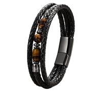 HUIANGLIYG Men’S Multi-Layer Braided Leather Bracelet With Natural Tiger Eye Stones Black Woven Cuff Bracelet Vintage Boho Gothic Jewelry For Birthday Father’S Day Gift Color-C 21 Cm