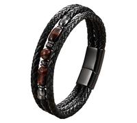 HUIANGLIYG Men’S Multi-Layer Braided Leather Bracelet With Natural Tiger Eye Stones Black Woven Cuff Bracelet Vintage Boho Gothic Jewelry For Birthday Father’S Day Gift Color-A 23 Cm