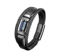 HUIANGLIYG Men’S Natural Stone Leather Bracelet Black Double Layer Braided Leather Wristband with Magnetic Clasp Vintage Handmade Wrap Bracelets Jewelry Gifts for Men Boys Husbands Lapis Lazuli 23C