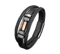 HUIANGLIYG Men’S Natural Stone Leather Bracelet Black Double Layer Braided Leather Wristband with Magnetic Clasp Vintage Handmade Wrap Bracelets Jewelry Gifts for Men Boys Husbands Brown Agate 21Cm