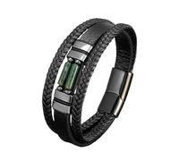 HUIANGLIYG Men’S Natural Stone Leather Bracelet Black Double Layer Braided Leather Wristband with Magnetic Clasp Vintage Handmade Wrap Bracelets Jewelry Gifts for Men Boys Husbands Green Agate 21Cm